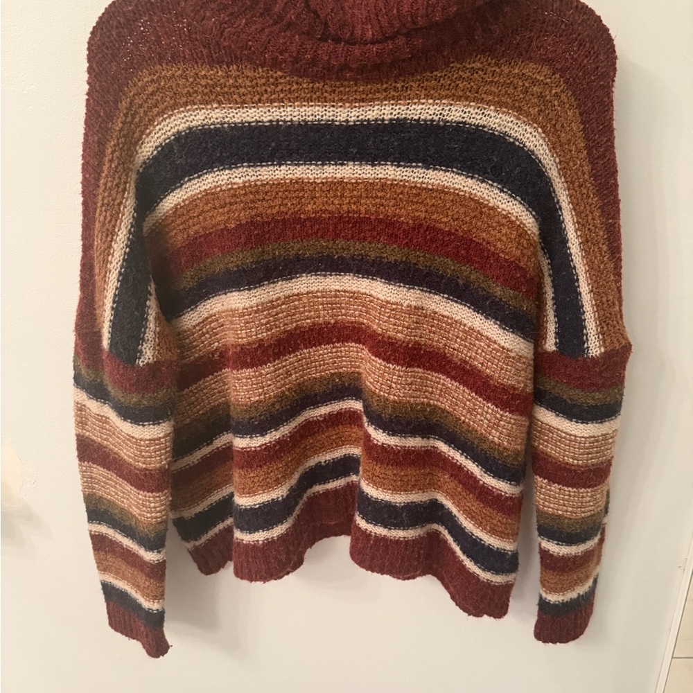 BKE Burgundy and Navy Striped Turtleneck Sweater